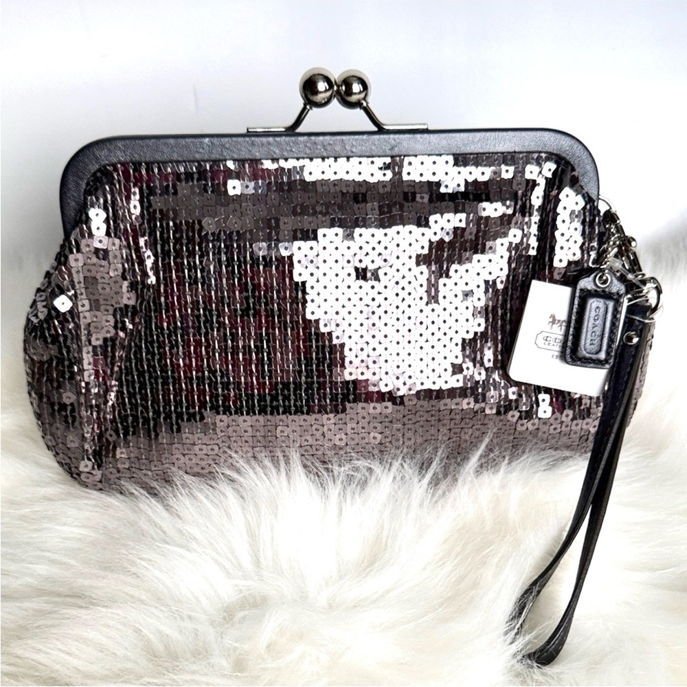 NWT Coach Sequin Evening Clutch w/Snap Closure- Charcoal Color - Picture 2 of 3
